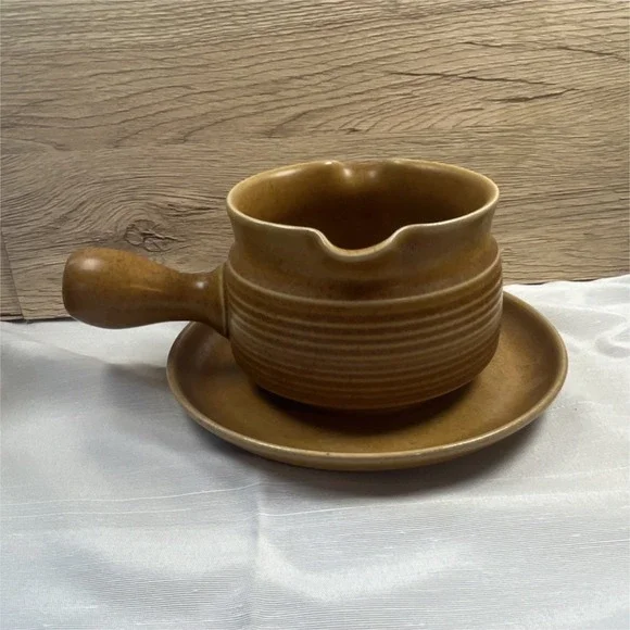 Langley Ceramic Pottery Handled Brown Round Bowl and Plate Set England - Picture 1 of 5